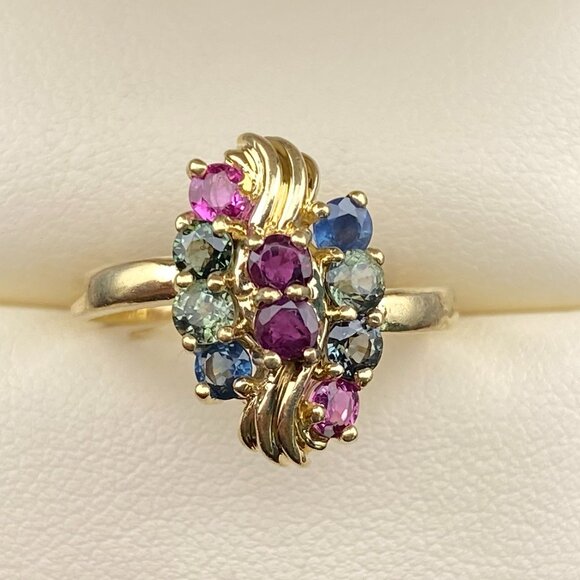 RARE Vtg. XPS Precious Sales Corp. 10K Gold Ring Sz. 8 - 10 Topaz Stone 5 Colors - Picture 1 of 16